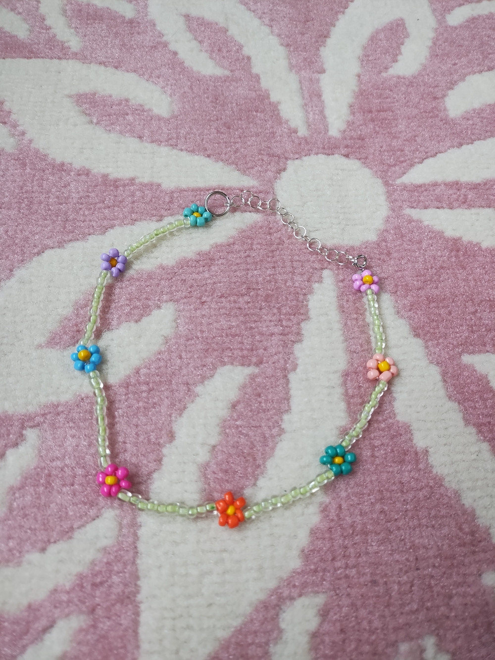 Handmade Beaded Flower Choker Necklace - Pastel Multi